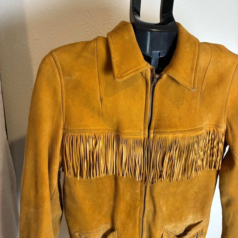 True Vintage 1940s 50s Western Buckskin Fringe‎ Jacket Conmar rectangular zip - Picture 2 of 16